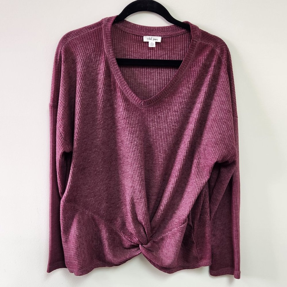 Tribal Jeans Women's Large Burgundy Lightweight Waffle Top - Picture 1 of 4